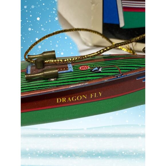 Schylling Tin Litho Collector Series Speedboat "Dragon Fly" Christmas Ornament - Picture 2 of 8